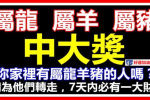 你家裡有屬龍羊豬的人嗎？今天請為他們轉走，7天內必有一大財！