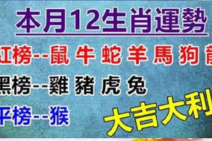 【12生肖本月運勢紅黑榜】~鼠，牛，蛇，羊，馬，狗，龍！大吉！