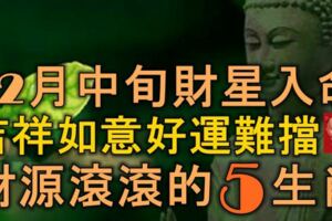 12月中旬財星入命，吉祥如意，好運難擋，財源滾滾的5大生肖！