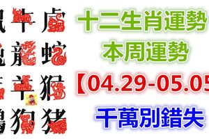 十二生肖運勢：本周運勢【04.29-05.05】千萬別錯失！