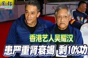 香港藝人吳耀漢患嚴重腎衰竭剩10%功能！