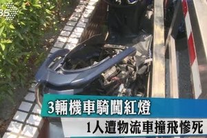 3輛機車騎闖紅燈　1人遭物流車撞飛慘死