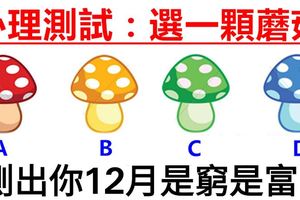 心理測試：4顆蘑菇選一顆，測出你12月是窮是富！