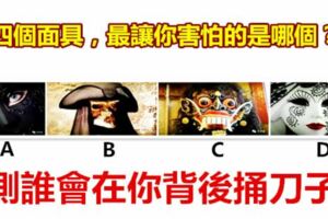 四個面具，最讓你害怕的是哪個？測誰會在你背後捅刀子