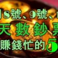 11月8號、9號、10號內，天天數鈔票,日日賺錢忙的5大生肖！