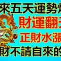 未來五天運勢爆表，財運翻天，正財水漲船高，偏財不請自來的生肖