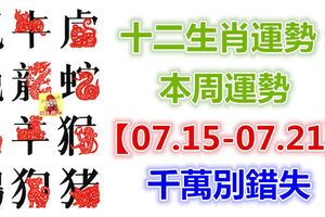 十二生肖運勢：本周運勢【07.15-07.21】千萬別錯失！