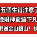 這五個生肖注意了！今天財神爺爺下凡來給你們送金山銀山！快接住！