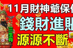 11月財神爺保佑，錢財進賬源源不斷的生肖