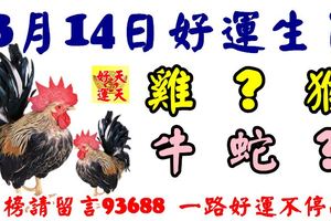 3月14日好運生肖，福壽雙全富貴家！【雞+？+猴+牛+蛇+？】『上榜請留言93688一路好運不停歇』