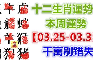 十二生肖運勢：本周運勢【03.25-03.31】千萬別錯失！