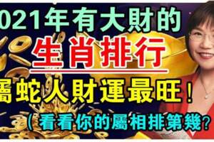 2021年有大財的生肖排行，屬蛇人財運最旺（看看你的屬相排第幾？）