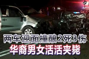 兩車迎面撞釀2死3傷-華裔男女活活夾斃