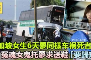 【靈異新聞】新加坡女生6天夢同樣車禍死者，冤魂女鬼托夢求送鞋「要歸家」