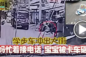 學步車沖出大街媽媽忙著接電話寶寶被卡車碾死