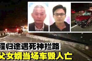 轎車遭滾落柱子壓中　華裔2男身亡2女重傷