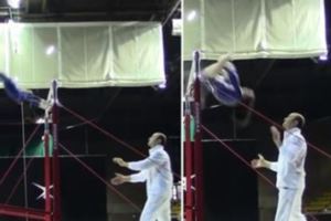 女選手挑戰高難度動作！眼看意外就要發生，教練1秒奇蹟出手