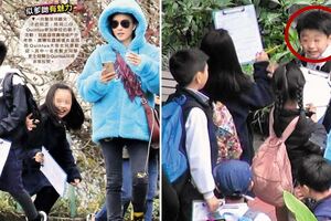 張柏芝兒子越長越像謝霆鋒，野外活動被女同學圍追超受歡​​迎