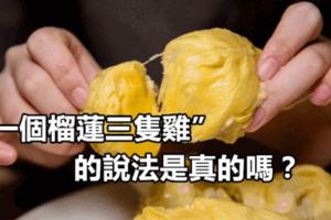 「一個榴槤三隻雞」的說法是真的嗎？