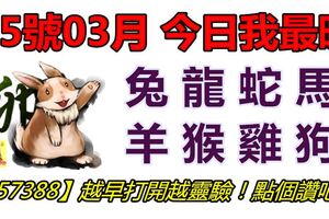 25號03月，今日我最旺！兔龍蛇馬羊猴雞狗！【57388】越早打開越靈驗！點個讚吧！