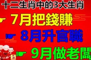 7月把錢賺，8月陞官職，9月做老闆的三大生肖