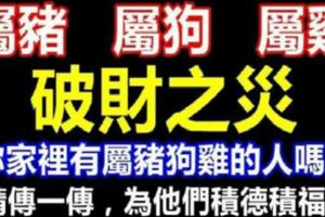 你家裡有屬豬狗雞的人嗎？他們未來三個月，難逃破財之災