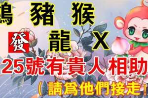 （雞，豬，猴，龍，X）12月25號有貴人相助，請為他們接走