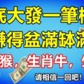 今生賺得盆滿缽滿，年底前大發一筆橫財的3大生肖