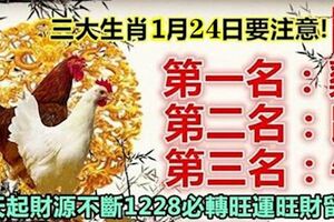 1月24日要注意，第一名：雞。第二名：鼠。第三名：牛（今天起財源不斷）