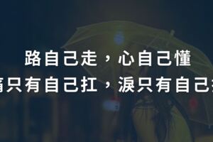 路自己走，心自己懂，痛只有自己扛，淚只有自己擦！