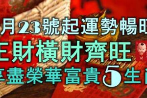 3月23號起運勢暢旺，正財橫財齊旺，享盡榮華富貴的5大生肖！