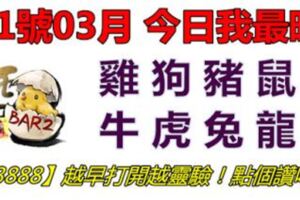 31號03月，今日我最旺！雞狗豬鼠牛虎兔龍！【13888】越早打開越靈驗！點個讚吧！