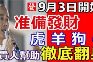 9月3日開始，在有貴人幫助下能徹底翻身的四大生肖