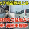 華裔女子鳴笛惹禍上身!路霸砍肉刀猛砸女子轎車!再開車撞擊!