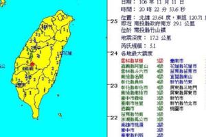 1111晚間連19震！南投竹山發生規模5.1地震雲林古坑4.2