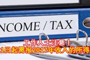 工作人士注意！3月1日起需報2017年收入的所得稅！