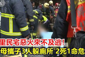 八裡民宅惡火來不及逃！母攜子3人躲廁所2死1命危