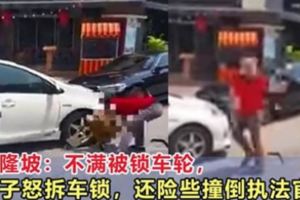 轎車被鎖車輪後，竟動手拆除輪胎鎖，還險些撞倒執法官員！
