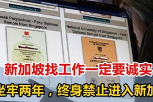 在新加坡找工作一定要誠實，我為了貪圖方便而撒謊，如今坐牢兩年，被終身禁止進入新加坡工作！！