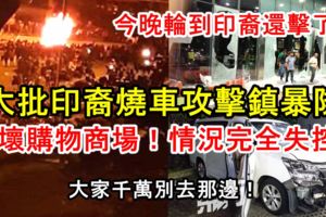 【今晚輪到印裔還擊了！】大批印裔遊街燒附近車輛，燒工廠，攻擊鎮暴隊，破壞OneCity購物商場！情況完全失控！