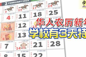 華人農歷新年-學校有3天特假