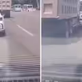 汽車硬摃砂石車　強行超車遭擠扁