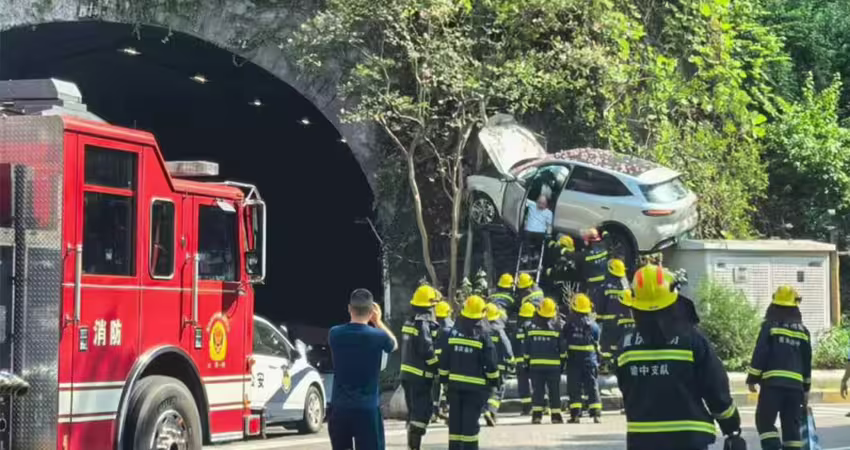 離奇「飛車」意外！突失控飛上樹了