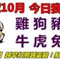 10號10月，今日我最旺！雞狗豬鼠牛虎兔龍！【11188】越早打開越靈驗！點個讚吧！