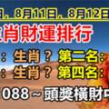 8月10日，11日，12日生肖財運排行