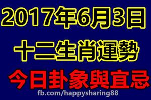 獨家十二生肖每日運勢2017年6月3日，今日卦象與宜忌