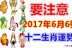 2017年6月6號十二生肖運勢！要注意！