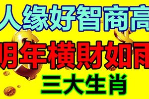 人緣好智商高，明年橫財如雨的三大生肖