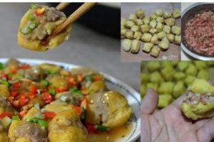 豆泡(油豆腐)內有豆腐的鮮嫩口感，外皮又筋道彈香。拌一點肉餡塞進豆腐泡中，這樣的釀肉不但口感筋道、鮮嫩，而且還能在不知不覺中獲取更多的營養。