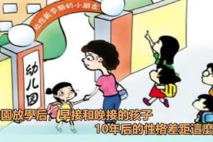 國外學者研究表明：幼稚園放學後家長早接孩子和晚接孩子對性格影響巨大，家長看完再也不敢最後一個接孩子了